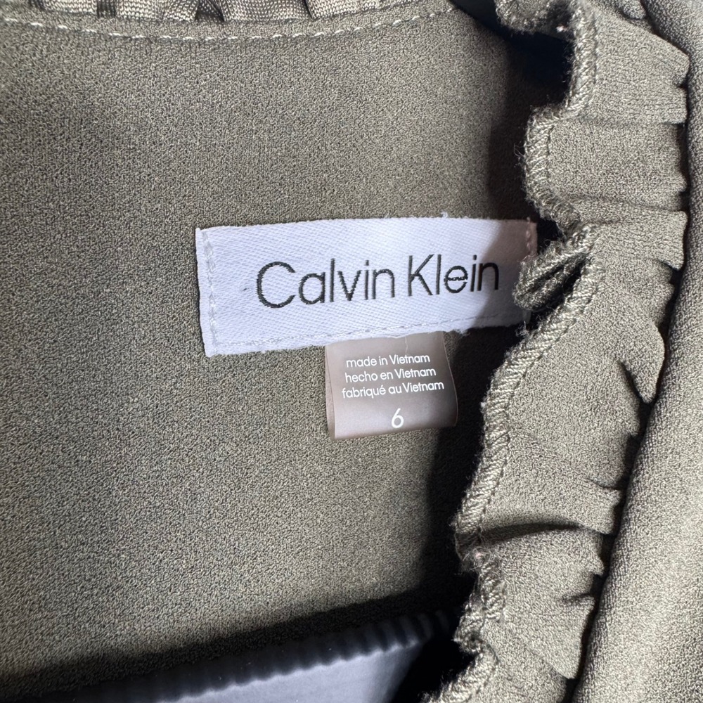 Calvin Klein Olive Green Ruffle V Neck Wide Leg Jumpsuit Sz 6 Holiday Workwear - Picture 3 of 9